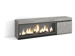 Discount Skraut Home Móvel de TV, 158x35x45cm, Para televisores até 65", Lareira eléctrica XXL, Cimento Cinzento