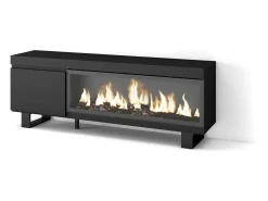 Skraut Home Móvel de TV, 158x35x57cm, Para televisores até 65", Lareira eléctrica XXL, Design industrial, Preto