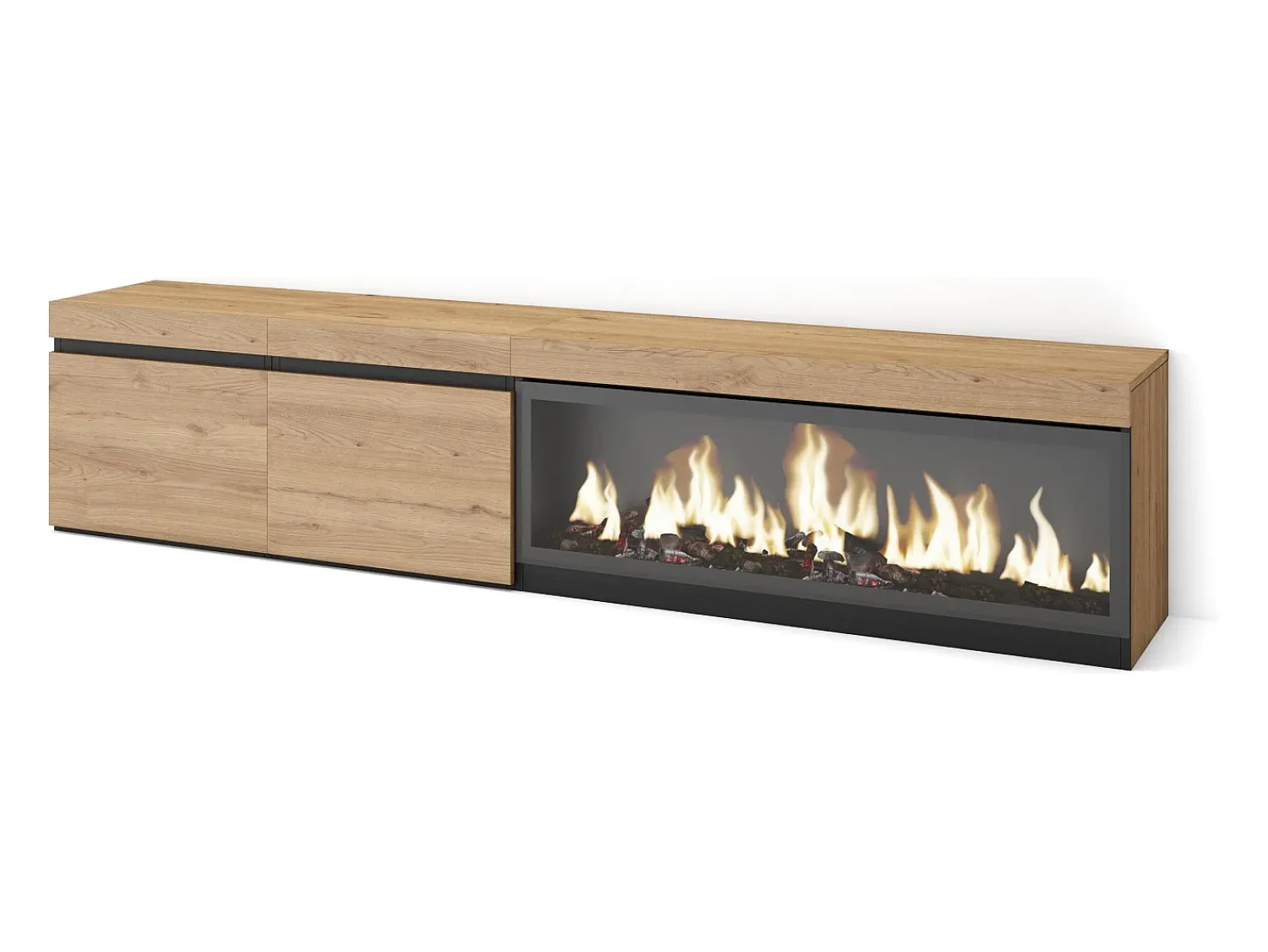 Skraut Home Móvel de TV, 208x35x45cm, Para televisores até 80", Lareira eléctrica XXL, Carvahlo^ Móvel De Tv