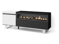 Móvel De Tv*Skraut Home Móvel de TV, 150x35x57cm, Para televisores até 65", Lareira eléctrica, Design industrial, e preto Branco