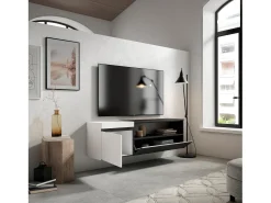 Best Skraut Home Móvel de TV, 150x35x45cm, Para televisores até 65", Suspensos, e preto Branco