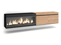 Skraut Home Móvel de TV, 208x35x45cm, Para televisores até 80", Lareira eléctrica XXL, Suspensos, Carvahlo e preto^ Móvel De Tv