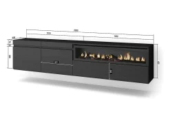 Móvel De Tv|Skraut Home Móvel de TV, 200x35x45cm, Para televisores até 80", Lareira eléctrica, Suspensos, Preto