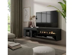 Móvel De Tv|Skraut Home Móvel de TV, 200x35x45cm, Para televisores até 80", Lareira eléctrica, Suspensos, Preto