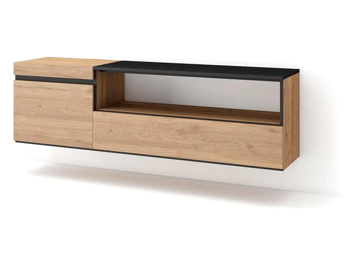 Móvel De Tv|Skraut Home Móvel de TV, 150x35x45cm, Para televisores até 65", Suspensos, Carvahlo e preto Natural claro