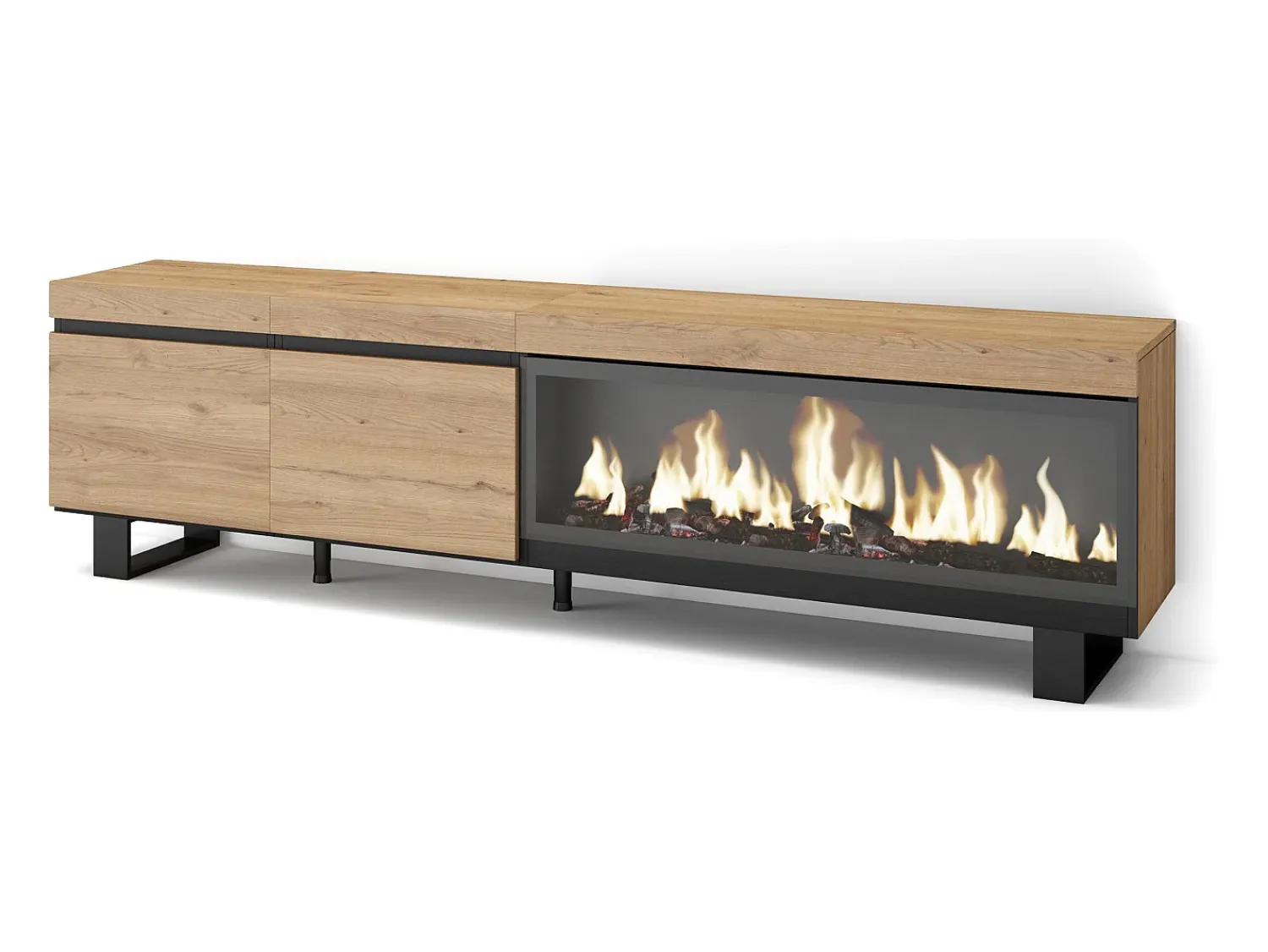 Sale Skraut Home Móvel de TV, 208x35x57cm, Para televisores até 80", Lareira eléctrica XXL, Design industrial, Carvahlo Natural claro