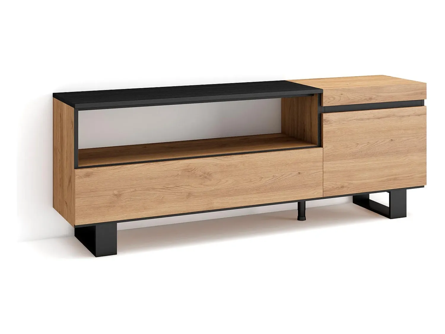 Móvel De Tv|Skraut Home Móvel de TV, 150x35x57cm, Para televisores até 65", Design industrial, Carvahlo e preto Natural claro