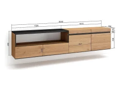 Móvel De Tv|Skraut Home Móvel de TV, 200x35x45cm, Para televisores até 80", Suspensos, Carvahlo e preto Natural claro