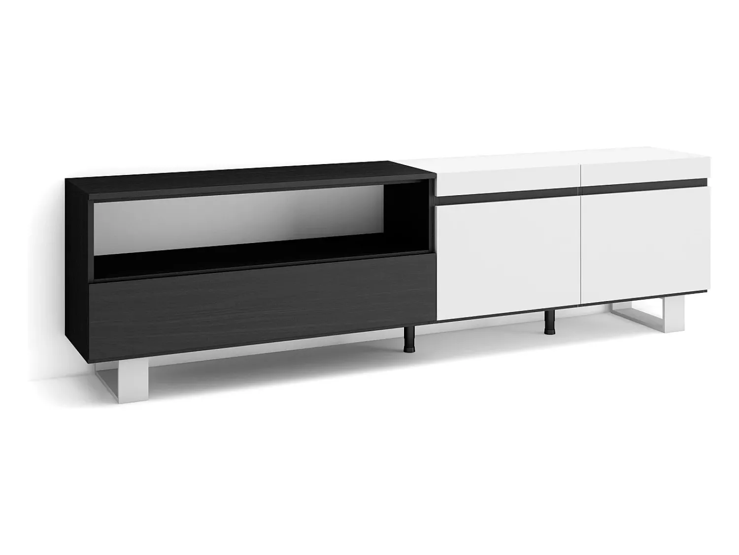 Hot Skraut Home Móvel de TV, 200x35x57cm, Para televisores até 80", Design industrial, e preto Branco