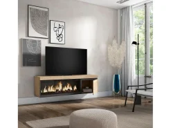 Skraut Home Móvel de TV, 158x35x45cm, Para televisores até 65", Lareira eléctrica XXL, Suspensos, Carvahlo^ Móvel De Tv