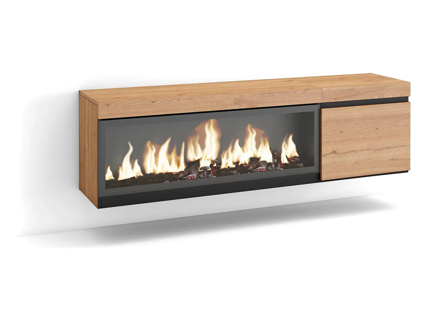 Skraut Home Móvel de TV, 158x35x45cm, Para televisores até 65", Lareira eléctrica XXL, Suspensos, Carvahlo^ Móvel De Tv