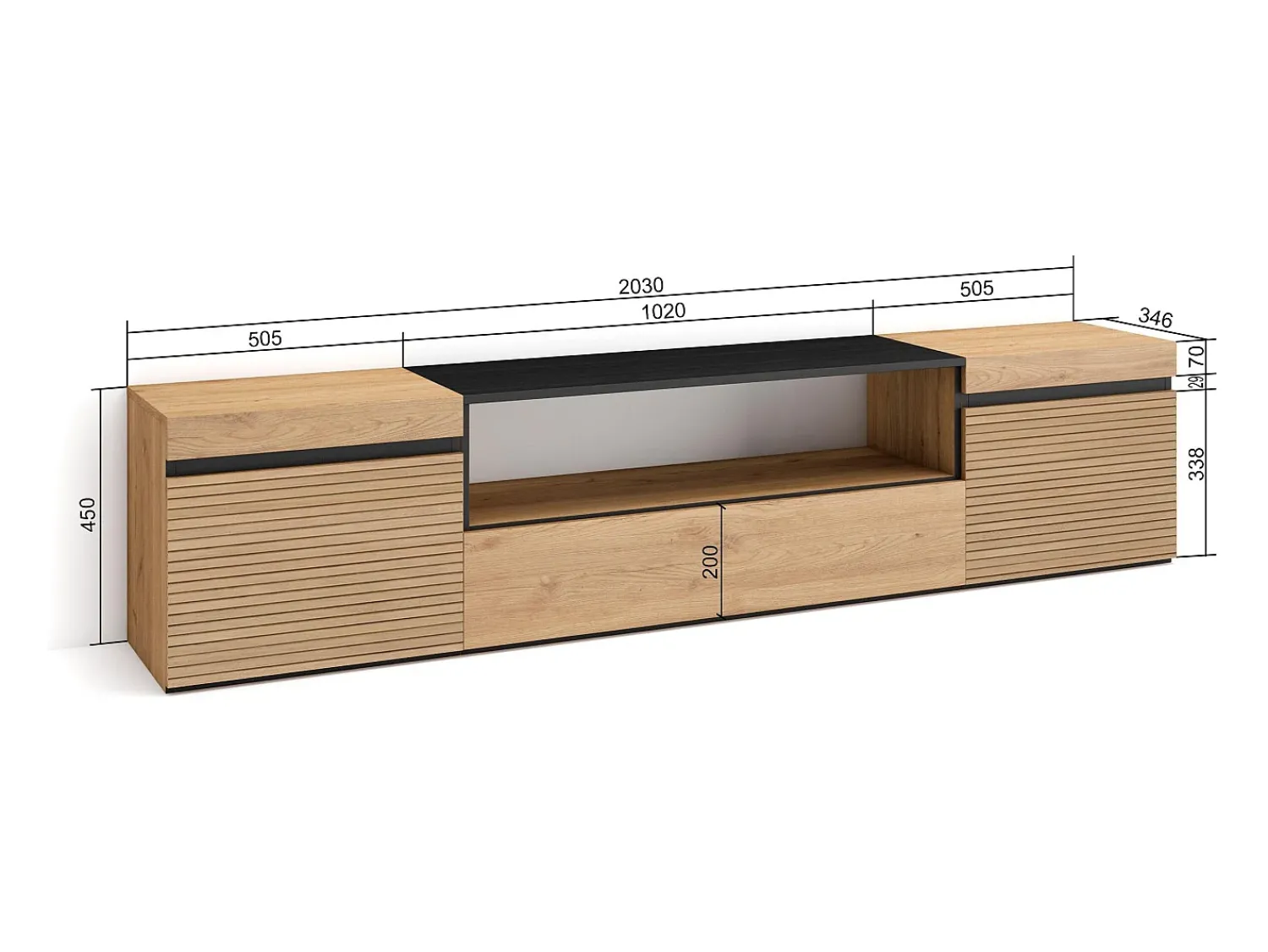 Clearance Skraut Home Móvel de TV, 200x35x45cm, Para televisores até 80", Estante para TV, Carvahlo Natural claro