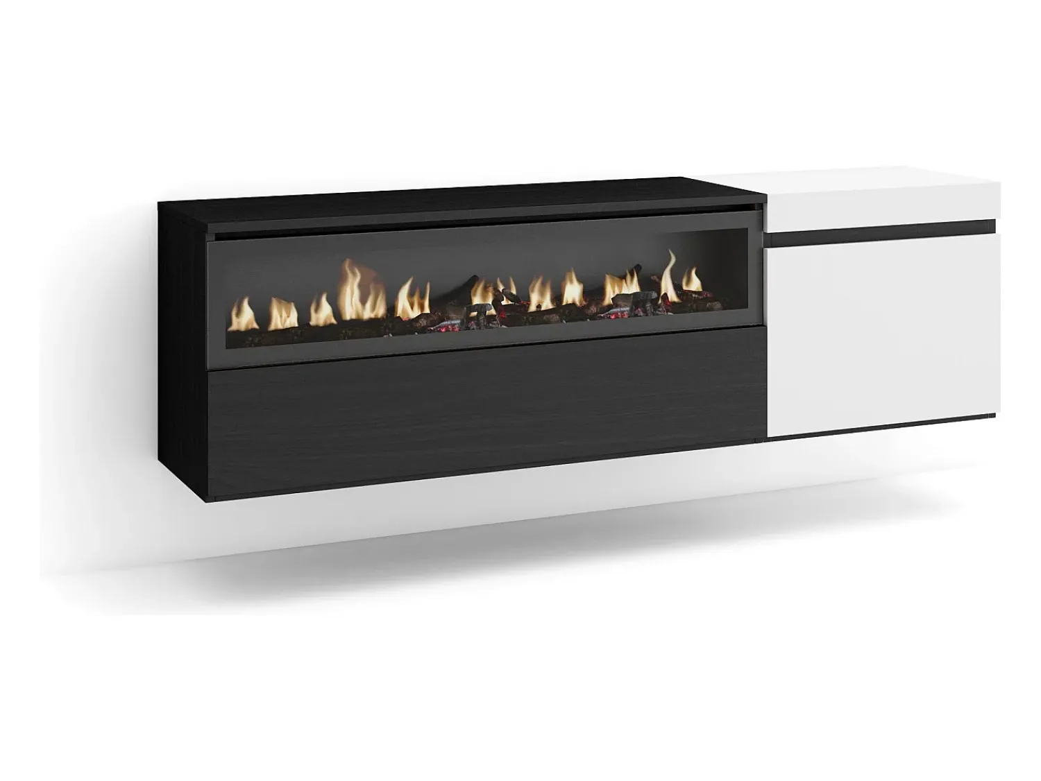 Móvel De Tv|Skraut Home Móvel de TV, 150x35x45cm, Para televisores até 65", Lareira eléctrica, Suspensos, e preto Branco