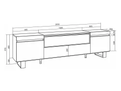 Skraut Home Móvel de TV, 200x35x57cm, Para televisores até 80", Lareira eléctrica, Design industrial, Carvahlo^ Móvel De Tv
