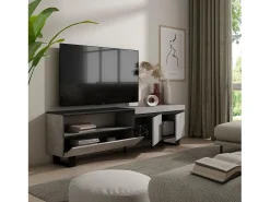 Móvel De Tv|Skraut Home Móvel de TV, 200x35x57cm, Para televisores até 80", Design industrial, Cimento Cinzento
