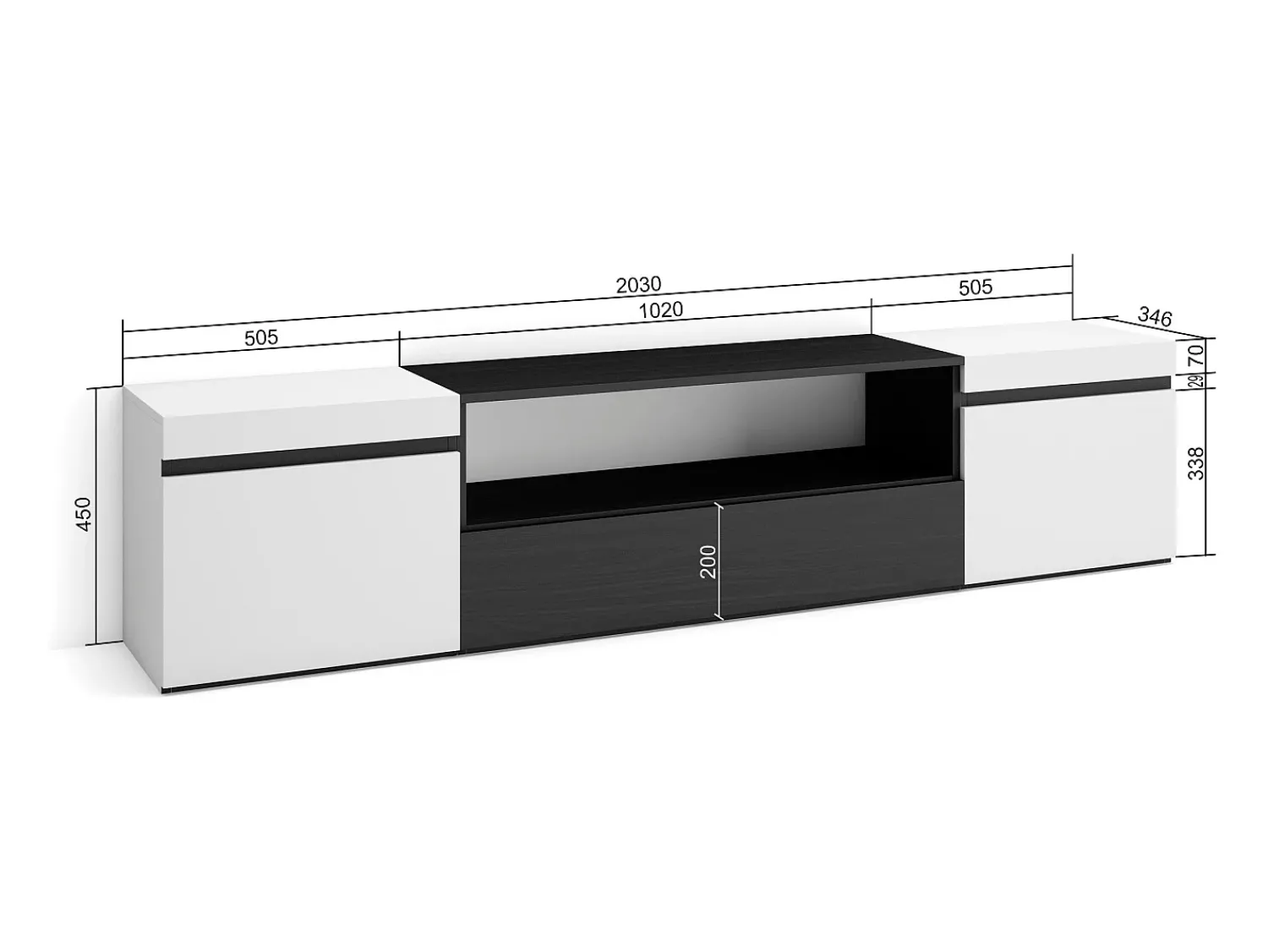 Skraut Home Móvel de TV, 200x35x45cm, Para televisores até 80", Estante para TV, e preto^ Móvel De Tv