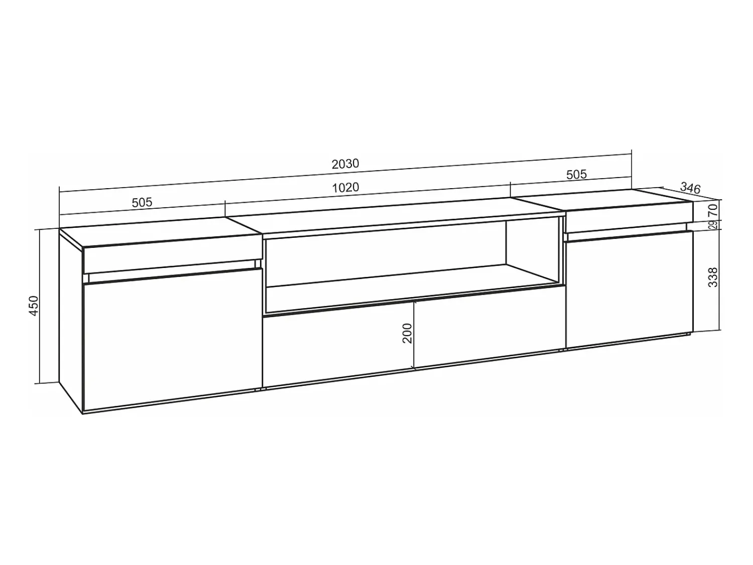 Skraut Home Móvel de TV, 200x35x45cm, Para televisores até 80", Estante para TV, e preto^ Móvel De Tv