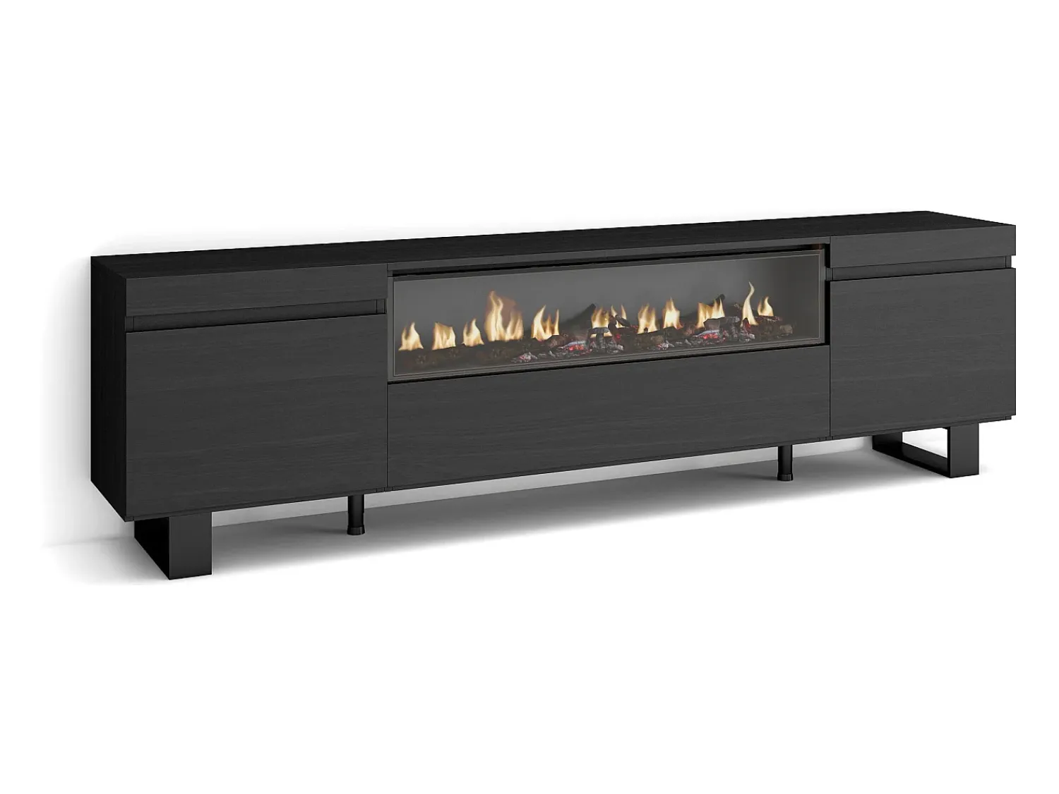 Skraut Home Móvel de TV, 200x35x57cm, Para televisores até 80", Lareira eléctrica, Design industrial,^ Móvel De Tv