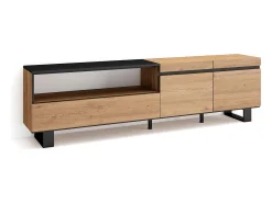 Skraut Home Móvel de TV, 200x35x57cm, Para televisores até 80", Design industrial, Carvahlo e preto^ Móvel De Tv