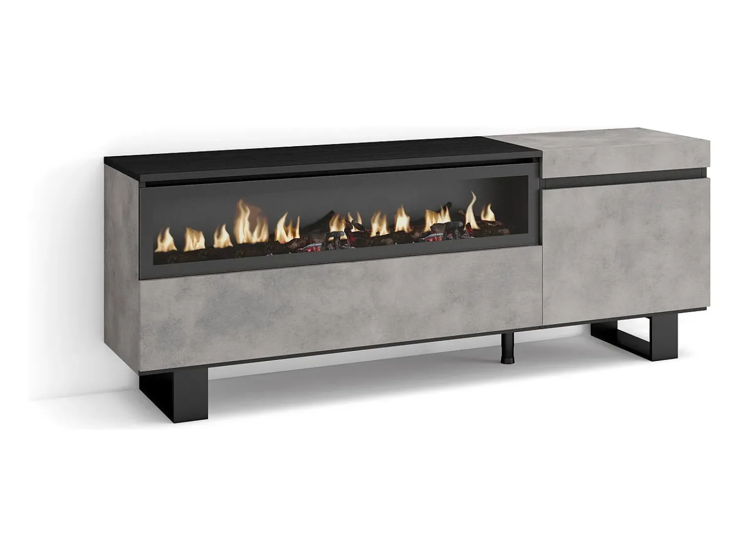 Skraut Home Móvel de TV, 150x35x57cm, Para televisores até 65", Lareira eléctrica, Design industrial, Cimento^ Móvel De Tv