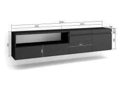 Outlet Skraut Home Móvel de TV, 200x35x45cm, Para televisores até 80", Suspensos, Preto