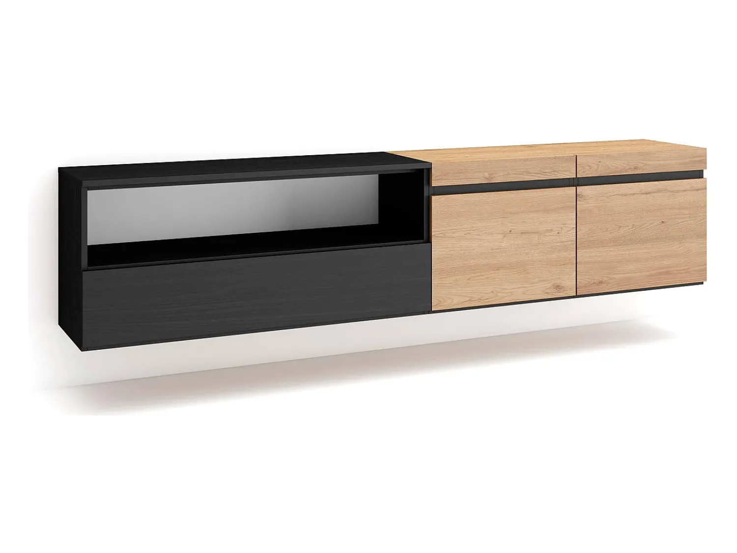 Móvel De Tv|Skraut Home Móvel de TV, 200x35x45cm, Para televisores até 80", Suspensos, Carvahlo e preto Natural claro