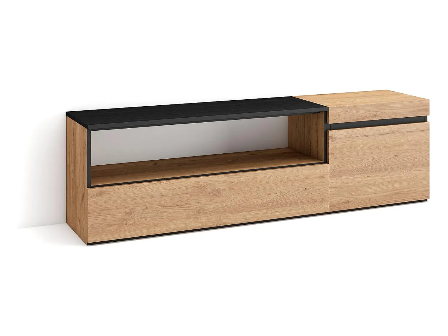 Móvel De Tv*Skraut Home Móvel de TV, 150x35x45cm, Para televisores até 65", Estante para TV, Carvahlo e preto Natural claro
