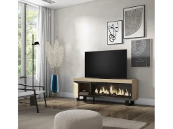 Móvel De Tv|Skraut Home Móvel de TV, 158x35x57cm, Para televisores até 65", Lareira eléctrica XXL, Design industrial, Carvahlo Natural claro
