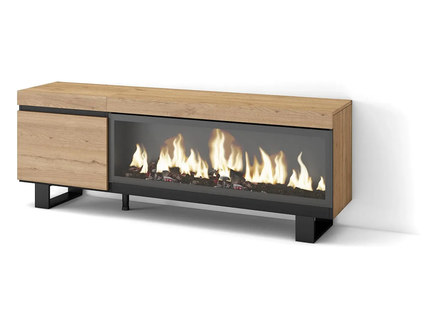 Móvel De Tv|Skraut Home Móvel de TV, 158x35x57cm, Para televisores até 65", Lareira eléctrica XXL, Design industrial, Carvahlo Natural claro