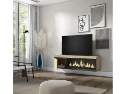 Móvel De Tv|Skraut Home Móvel de TV, 158x35x45cm, Para televisores até 65", Lareira eléctrica XXL, Suspensos, Carvahlo Natural claro
