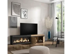Sale Skraut Home Móvel de TV, 208x35x45cm, Para televisores até 80", Lareira eléctrica XXL, Carvahlo e preto Natural claro