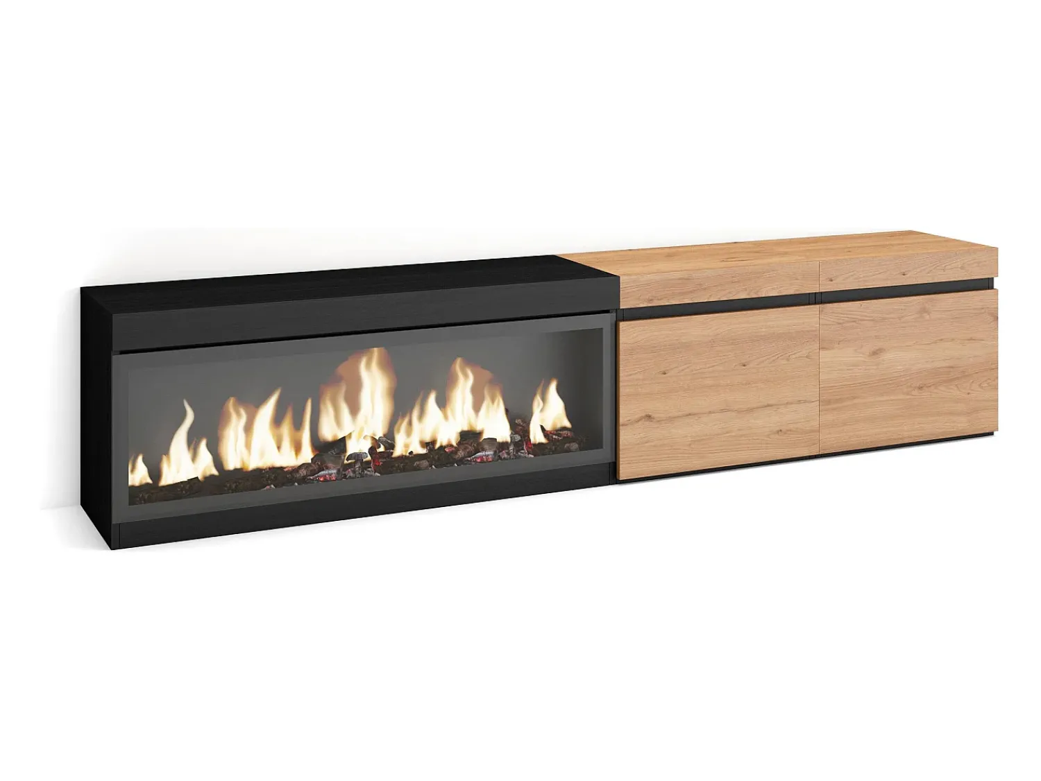 Sale Skraut Home Móvel de TV, 208x35x45cm, Para televisores até 80", Lareira eléctrica XXL, Carvahlo e preto Natural claro