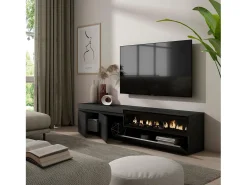 Móvel De Tv*Skraut Home Móvel de TV, 200x35x45cm, Para televisores até 80", Lareira eléctrica, Preto
