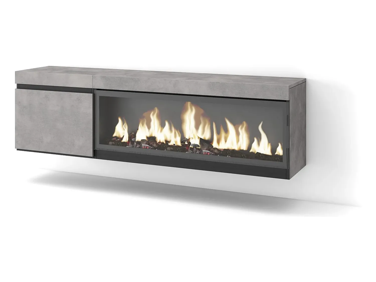 Móvel De Tv*Skraut Home Móvel de TV, 158x35x45cm, Para televisores até 65", Lareira eléctrica XXL, Suspensos, Cimento Cinzento