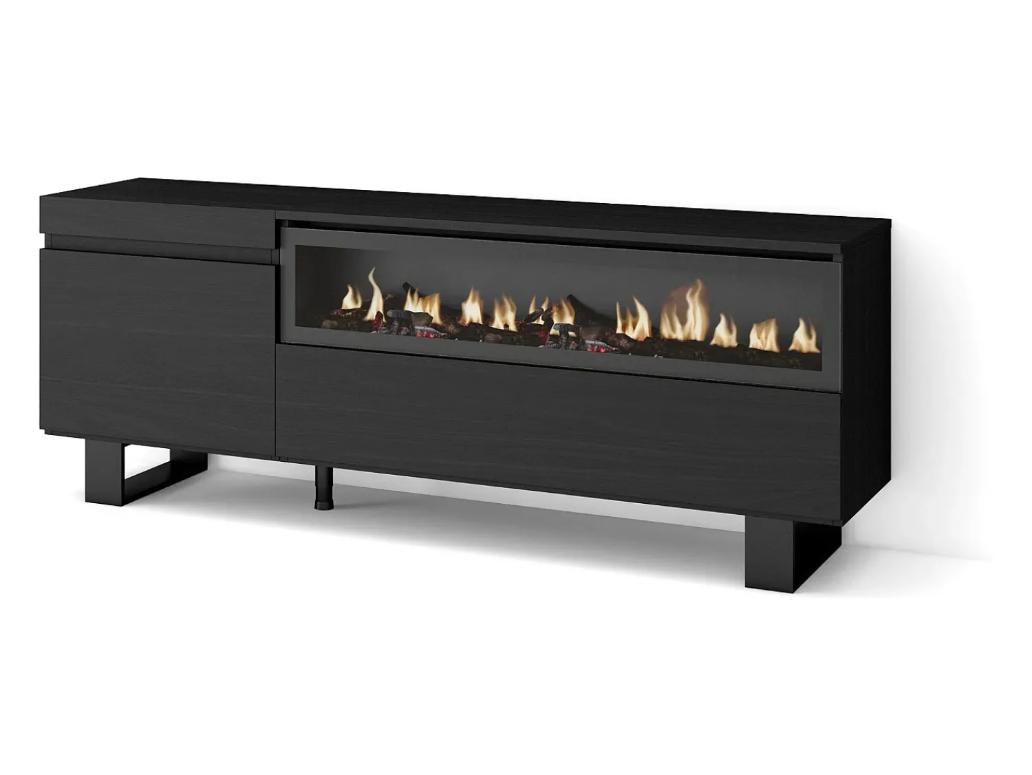 Móvel De Tv|Skraut Home Móvel de TV, 150x35x57cm, Para televisores até 65", Lareira eléctrica, Design industrial, Preto