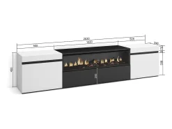 Móvel De Tv*Skraut Home Móvel de TV, 200x45x35cm, Para televisores até 80", Lareira eléctrica, e preto Branco