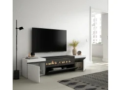 Móvel De Tv*Skraut Home Móvel de TV, 200x45x35cm, Para televisores até 80", Lareira eléctrica, e preto Branco