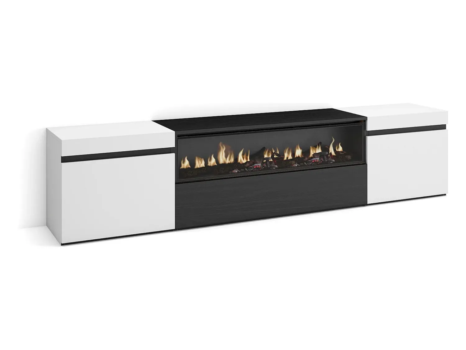 Móvel De Tv*Skraut Home Móvel de TV, 200x45x35cm, Para televisores até 80", Lareira eléctrica, e preto Branco