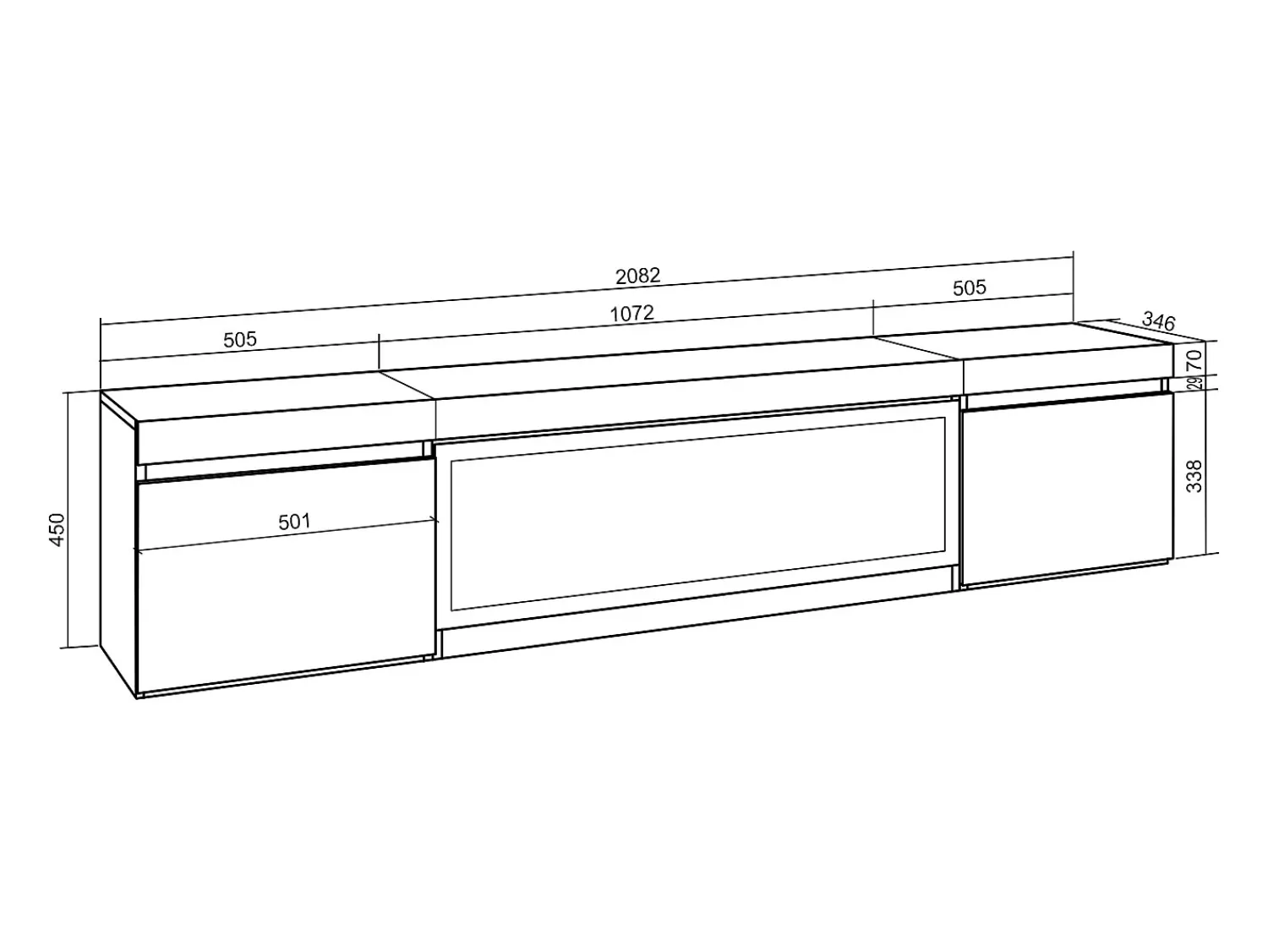 Móvel De Tv|Skraut Home Móvel de TV, 208x35x45cm, Para televisores até 80", Lareira eléctrica XXL, Preto