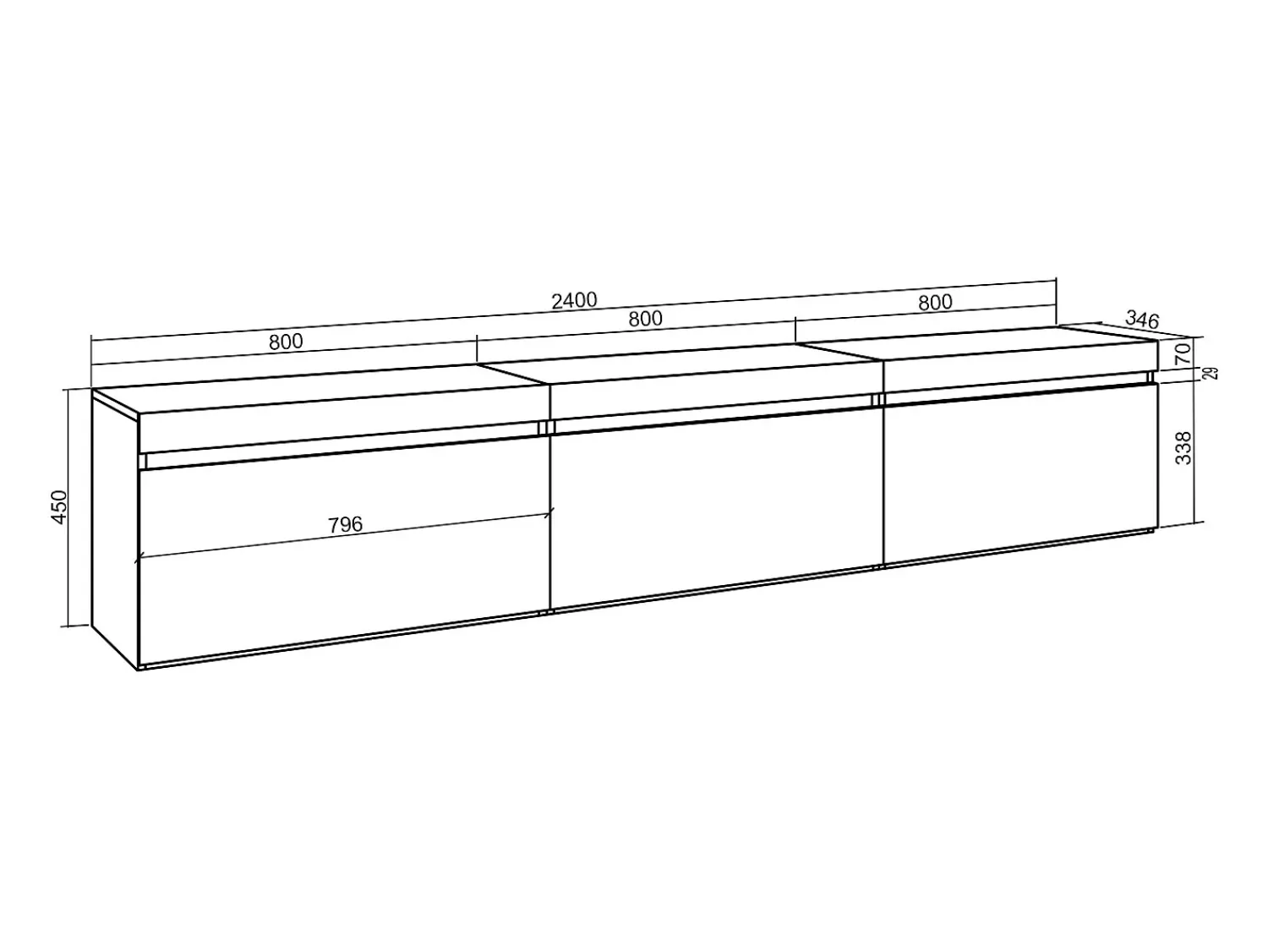 Móvel De Tv|Skraut Home Móvel de TV, 240x35x45cm, Suspensos, Cimento Cinzento