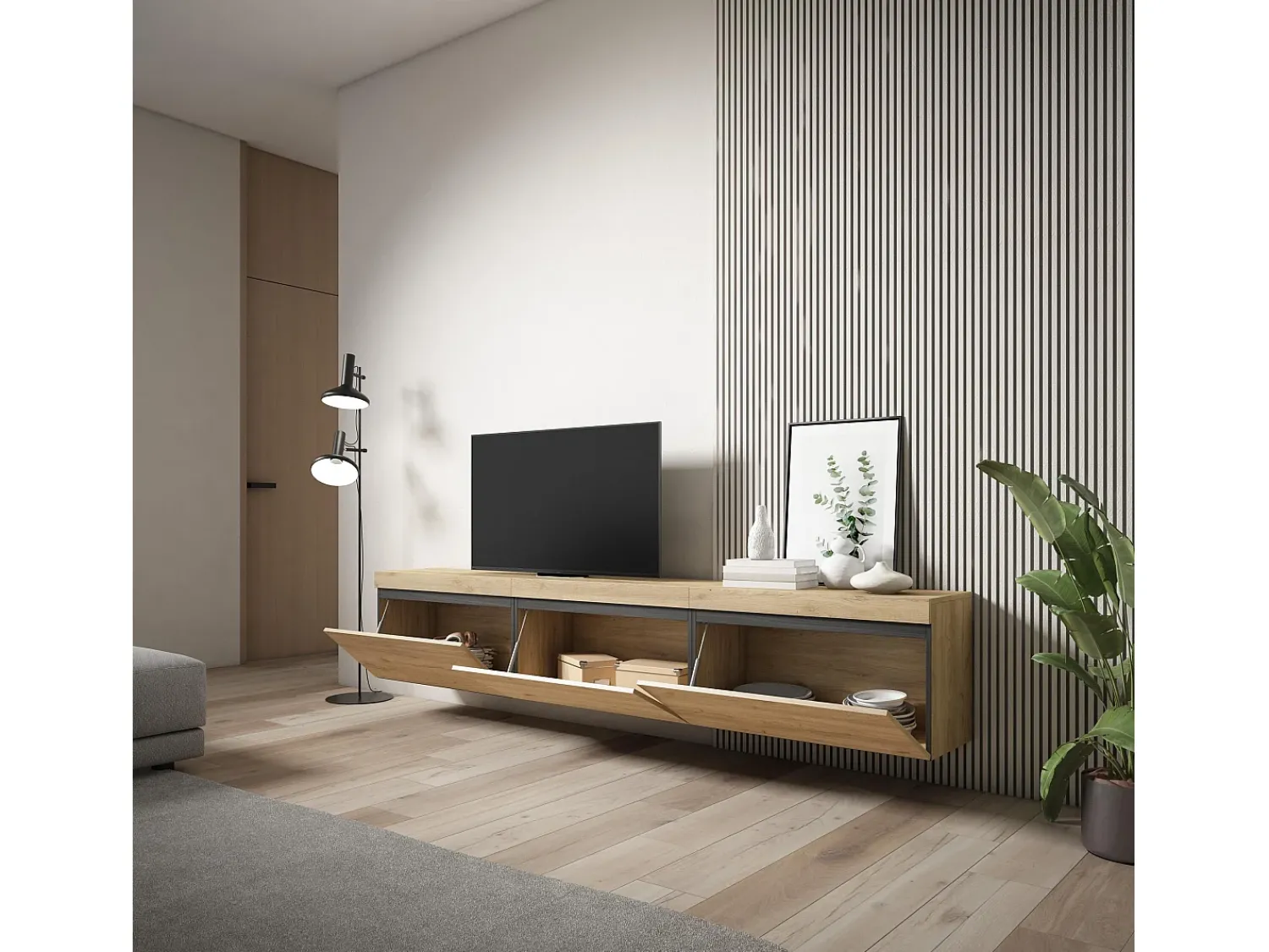 Móvel De Tv*Skraut Home Móvel de TV, 240x35x45cm, Suspensos, Carvalho Natural claro