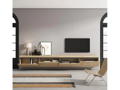 Skraut Home Móvel de TV, 320x35x45cm, TV de grande formato, Suspensos, Carvalho Natural claro