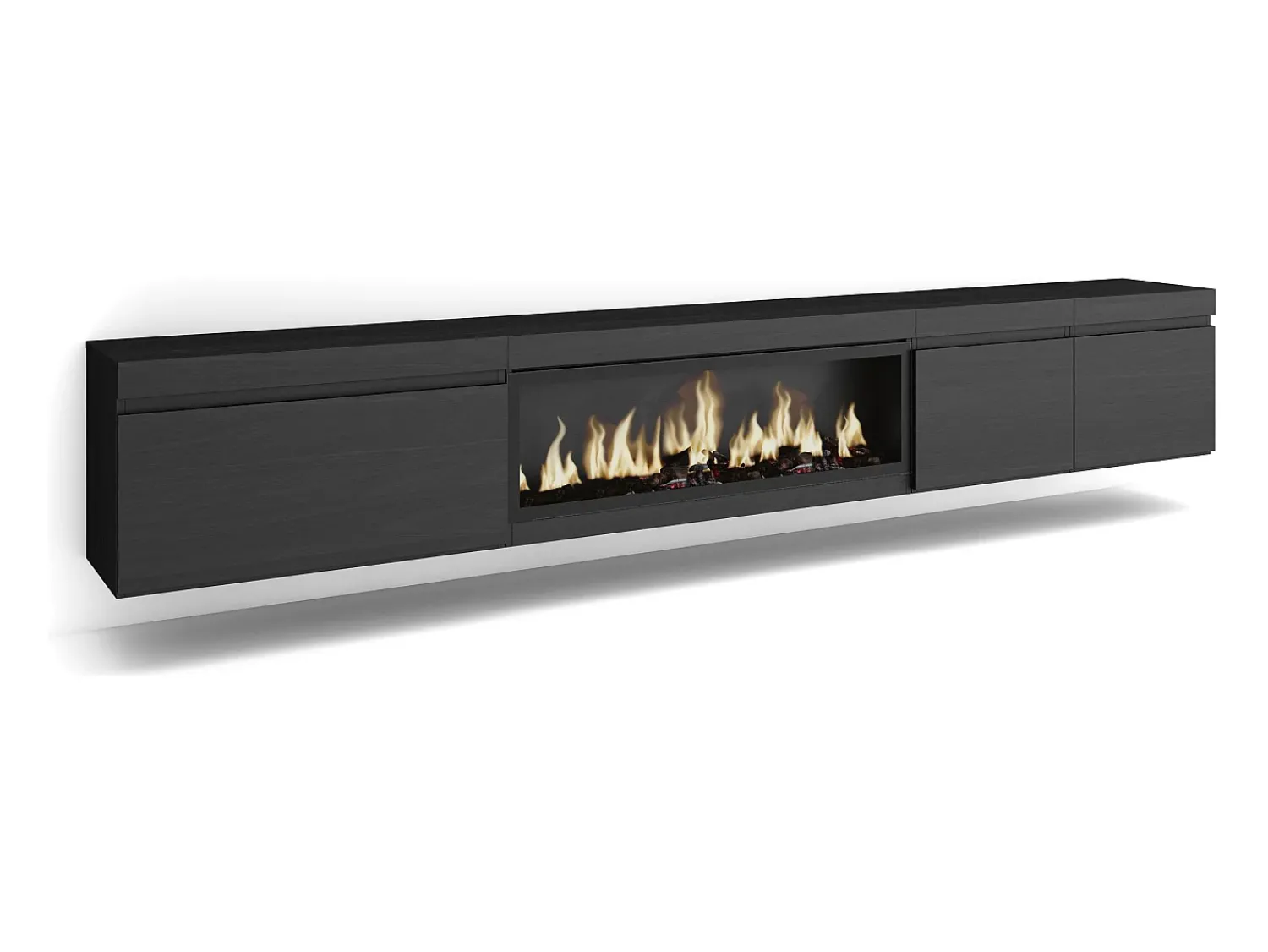 Móvel De Tv*Skraut Home Móvel de TV, 288x35x45cm, TV de grande formato, Lareira eléctrica XXL, Suspensos, Preto