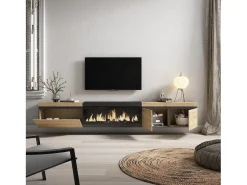 Móvel De Tv|Skraut Home Móvel de TV, 288x35x45cm, TV de grande formato, Lareira eléctrica XXL, Suspensos, Carvahlo e preto Multicor