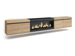 Móvel De Tv|Skraut Home Móvel de TV, 288x35x45cm, TV de grande formato, Lareira eléctrica XXL, Suspensos, Carvahlo e preto Multicor