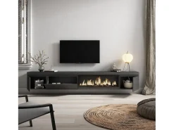 Móvel De Tv|Skraut Home Móvel de TV, 288x35x45cm, TV de grande formato, Lareira eléctrica XXL, Suspensos, Preto