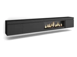 Móvel De Tv|Skraut Home Móvel de TV, 288x35x45cm, TV de grande formato, Lareira eléctrica XXL, Suspensos, Preto