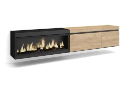 Skraut Home Móvel de TV, 237x35x45cm, TV de grande formato, Lareira eléctrica XXL, Suspensos, Carvahlo e preto^ Móvel De Tv