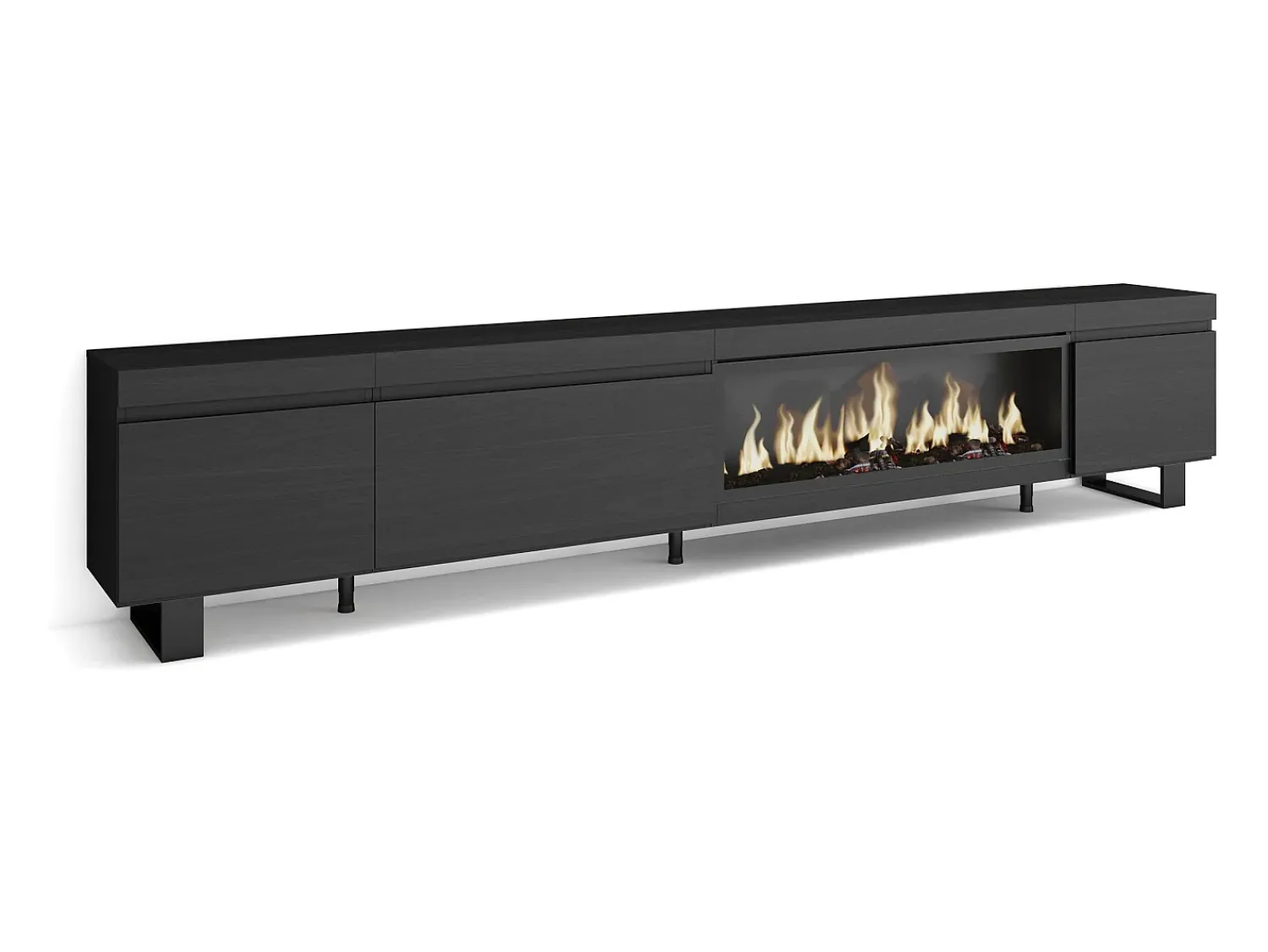 Móvel De Tv*Skraut Home Móvel de TV, 288x35x57cm, TV de grande formato, Lareira eléctrica XXL, Design industrial, Preto