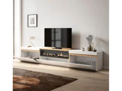 Móvel De Tv*Skraut Home Móvel de TV, 260x35x45cm, TV de grande formato, Lareira eléctrica, e Carvalho soft Branco